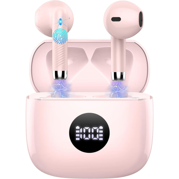 Trådlösa hörsnäckor, Bluetooth 5.3-hörlurar i örat med 4 ENC Noise Can Pink