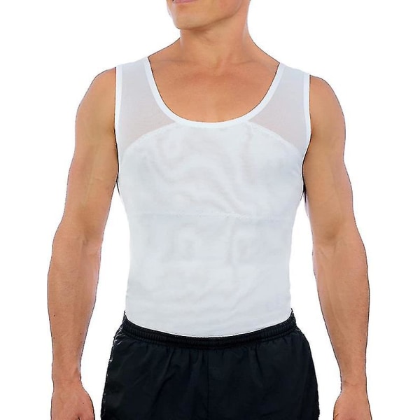 Bröstkompressionströja för män för att dölja gynekomasti Moobs Shapewear white M