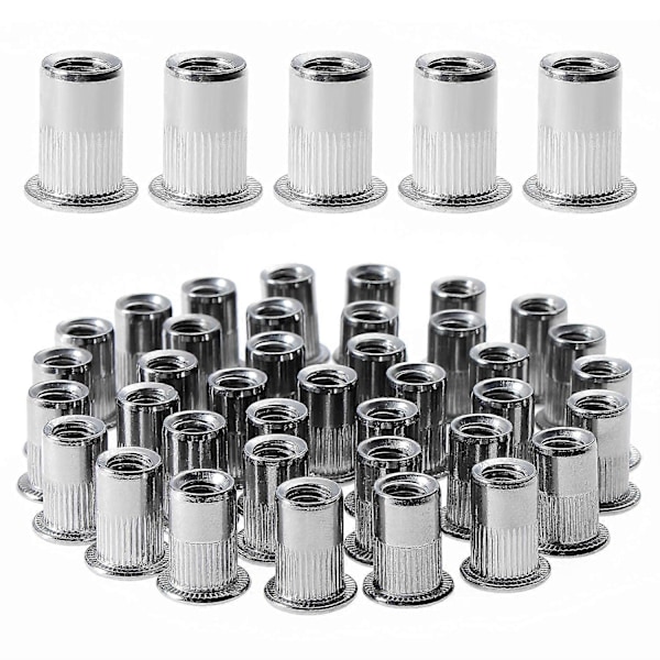 100 st M6 Platt Huvud Gängad Nitmutter, Gängade Nitmuttrar i Rostfritt Stål, Gänginsatser för Plast Metall (12mm*15mm)