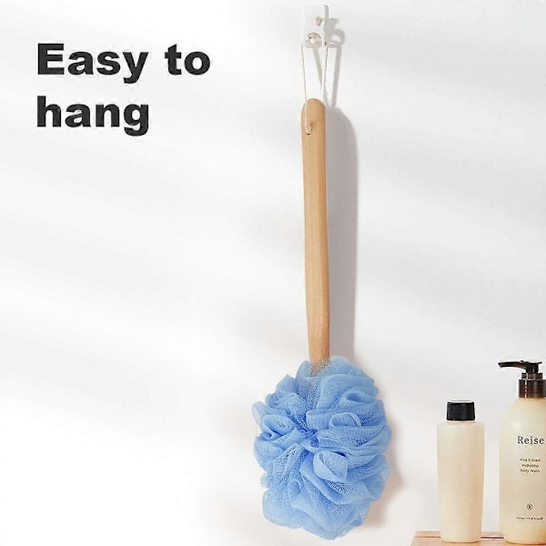 Luffa på pinne, Luffa ryggskrubbare för dusch, (Blå)