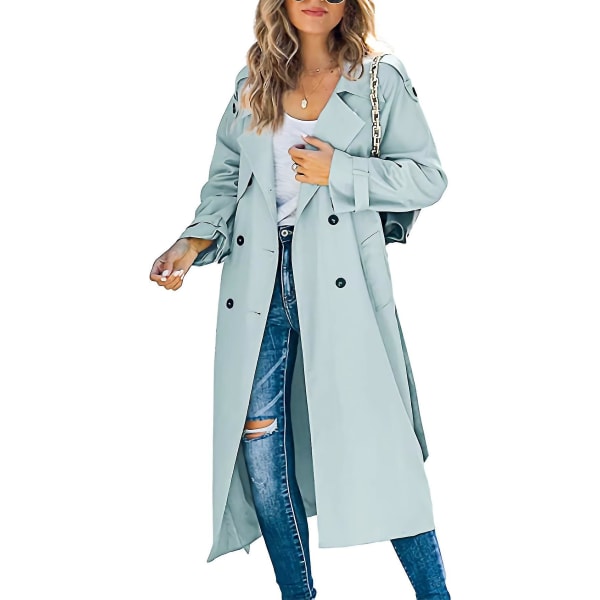 Elegant dubbelknäppt trenchcoat för vinter och höst för kvinnor matchar höst- och vintermode perfekt BLUE XL