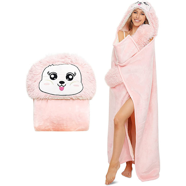 Jätte Stor Lamm Snuggle Hoodie Pläd En Storlek Julgåvor 2023 Pink rabbit
