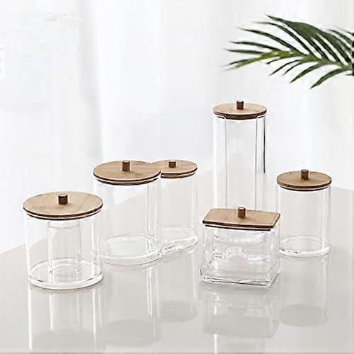 Bomullspinnehållare, Bomullspinnebehållare Bomullspinneförvaring Bomullspinnebox med Trälock för Vardagsrum, Sovrum, Badrum (15,9x9x13cm)