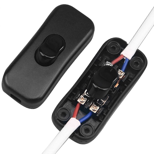 Rocker Switch, 4 Stycken Inline Tvåpolig Strömbrytare Sladdströmbrytare 6A, 250V Rocker Switch för Liten Apparat eller Lampa (Svart)