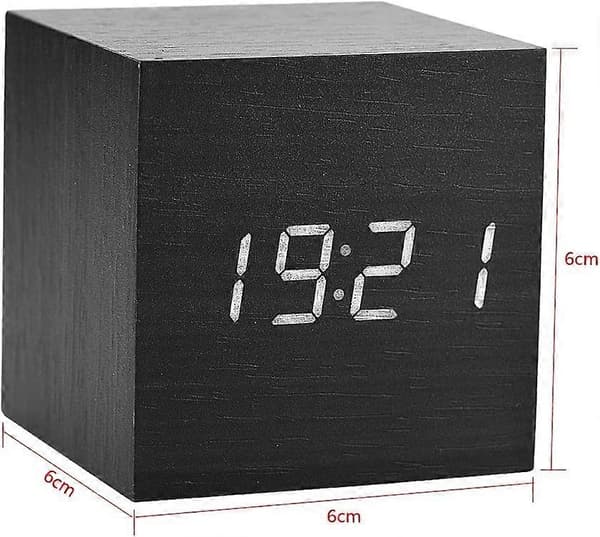 LED Väckarklocka Skrivbordsklocka Morgonklocka Digital Kub/Rektangulär/Triangulär Datum Temperaturvisning med Rese Digital Väckarklocka (Svart Kub)