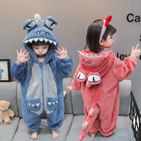 Hemkläder i korallfleece med dinosaurie blue 110