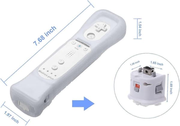 Motion Plus Adapter Sensor med Silikonfodral för Nintendo Wii Fjärrkontroll, 2-Pack, Vit, Kompatibel med MotionPlus