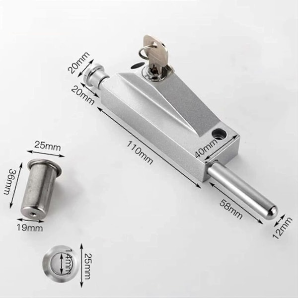 Glasdörrlås i aluminiumlegering, golvregel, stöldskyddslås, karuselldörrlås, 2 st