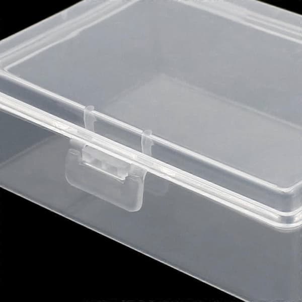 Liten förvaringslåda i plast med lock, 93 x 66 x 32 mm, Mini rektangulär transparent förvaringsbehållare