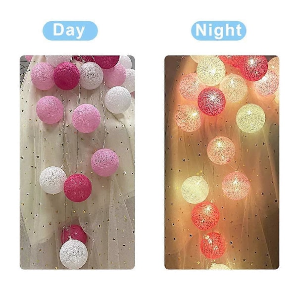 Bomullsboll Slinga Ljus, Inomhusdekoration Juldeko, 3M 20 LED Globe Lampa, Flicka, Prinsessa, Barn, Baby, Sovrum Bröllop Atmosfär Dekoration