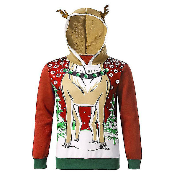 Män Kvinnor Xmas Huvtröja Ren Jul Pullover Sweatshirt Red M