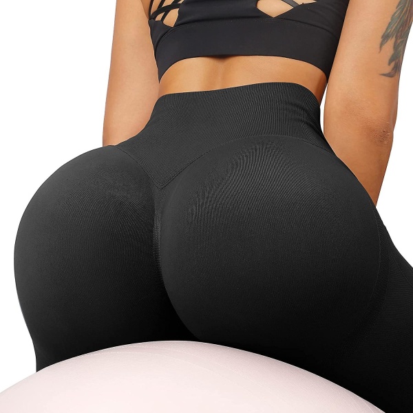 Seamless Butt Lifting Workout Leggings för kvinnor Acid Wash High Cblack XL