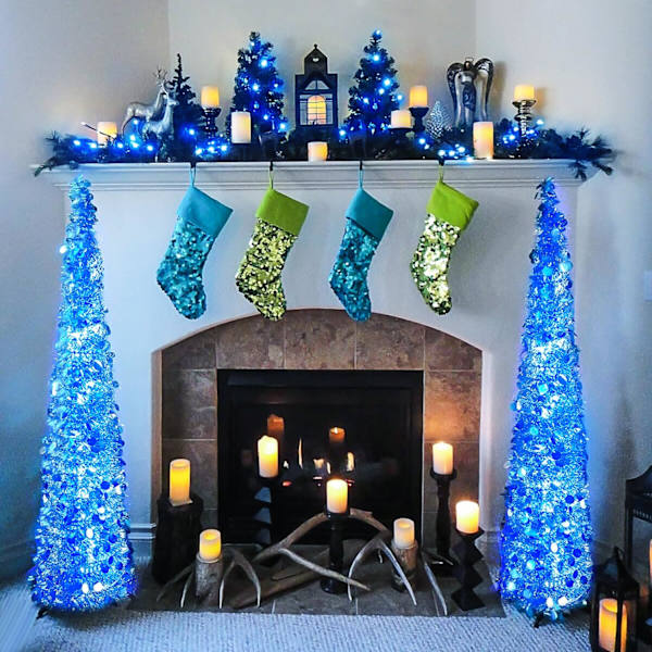 Varmvit julbelysning inomhus, 33ft 100 LED julslinga Blue