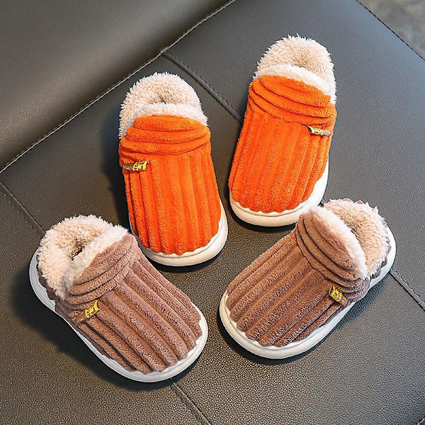 Unisex Barnplattformtofflor, Flickor Pojkar Plysch Bomulls Tofflor grey No heel 20CM 7-8years old