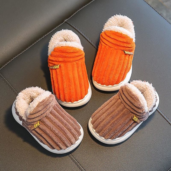 Unisex Barnplattformtofflor, Flickor Pojkar Plysch Bomulls Tofflor Kaffe 20CM 7-8years old
