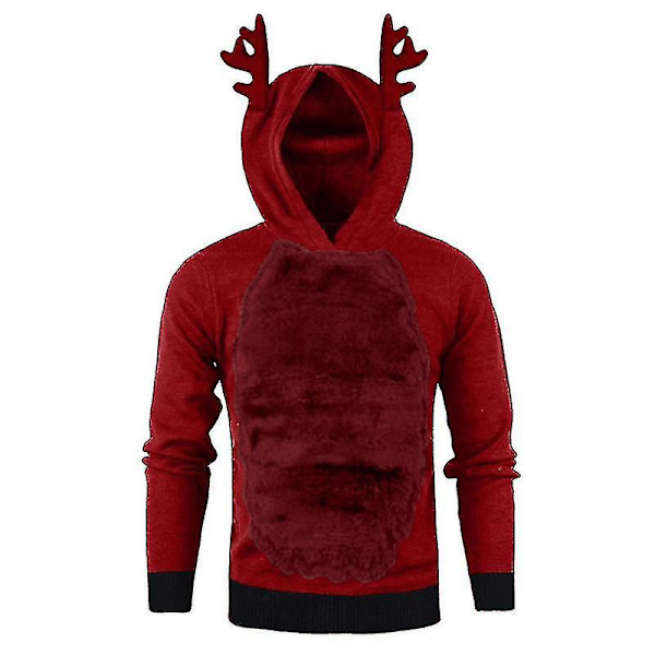 Herr Jul Huvtröja Jumper Toppar Xmas Rudolph Reindeer Pullover Red Wine Red 2XL