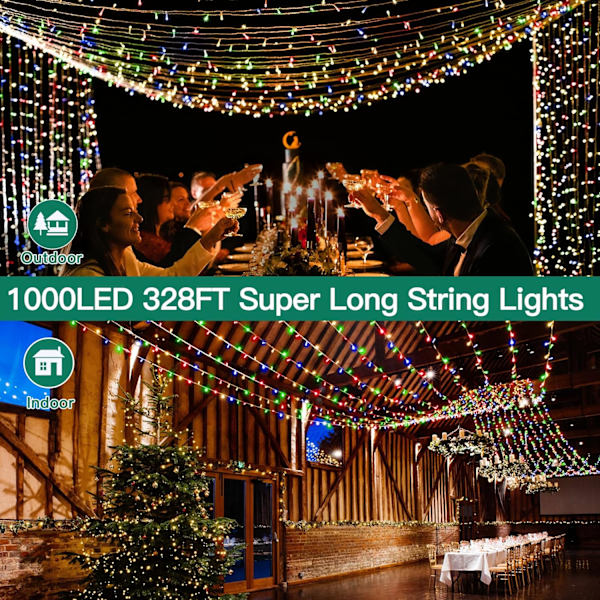 shineshine 197FT 600LED Julbelys utomhus, Vattentät 8 Belysnings Multicolor 400 LED