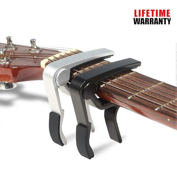 6-strängad enhands-capo för akustisk elgitarr - 2-pack svart & silver
