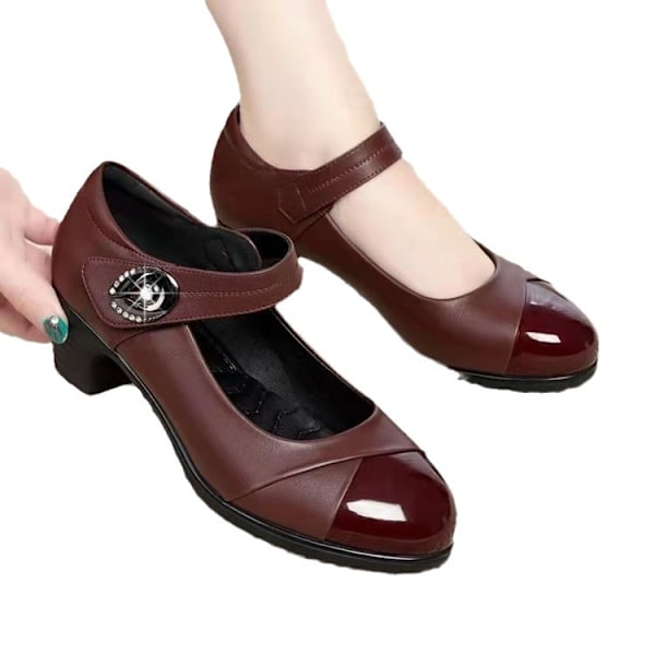 Danskor med låga klackar för äldre, runda tår, prinsessliknande pumps, lämpliga för strandpromenader Wine red 39