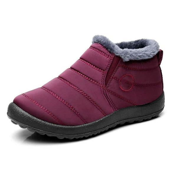 Varma Snöskor Vinter Varma Ankelstövlar Pälsfodrade Stövlar Vattentäta Purplish Red 35