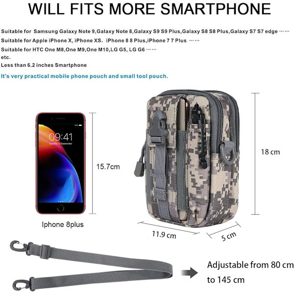Taktiska midjeväskor, Universal midjeväska för utomhusbruk | Molle EDC Pou 3 Acu Camouflage01