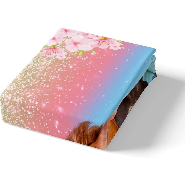 Flickor Häst Sängkläder Set Barn Hästar Rosa Blommig Täcke Set För Ki 220x240cm
