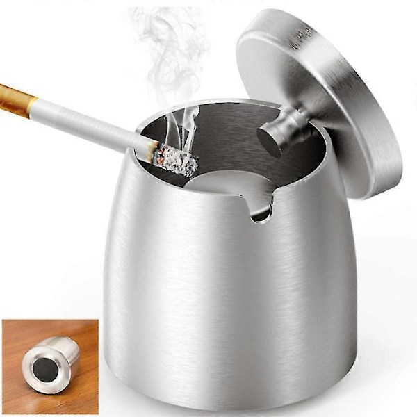 Askkoppar, Askkopp i rostfritt stål med lock, Silver