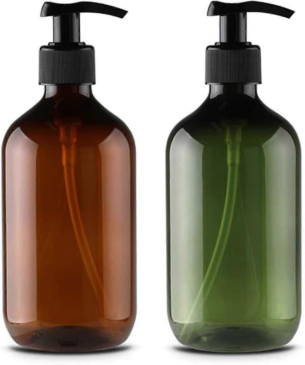 2-pack 500 ml/17 oz tomma återfyllningsbara plastflaskor med lotionpump (grön)