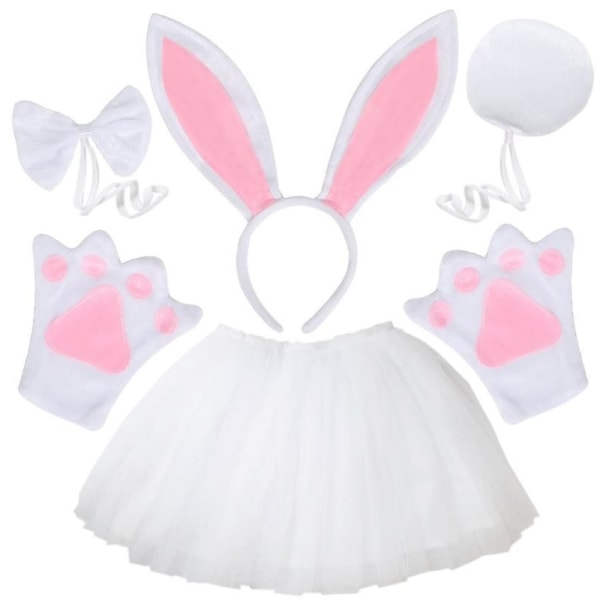 Påsk kanin öronbåge kjol Halloween djur pannband sminkboll vuxen tecknad söt kanin pannband kjol handske set om 5 white