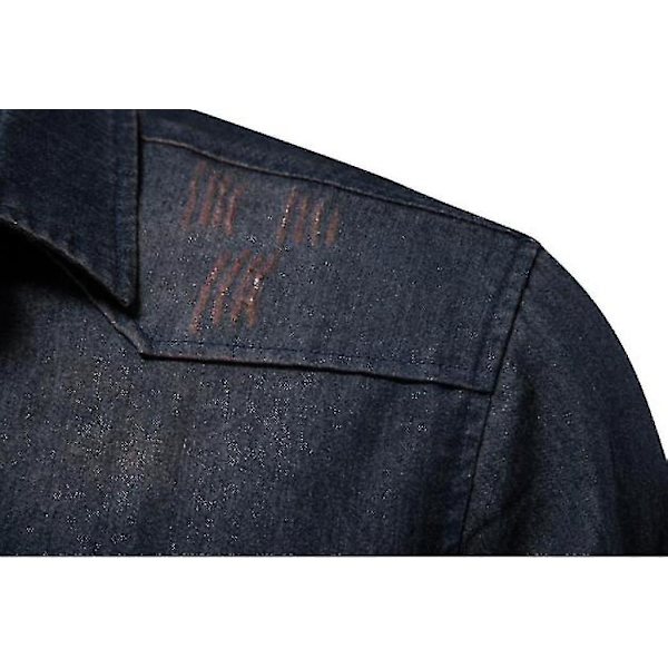 Essential Button Down långärmad tvättad jeansskjorta för män Dark blue 2XL