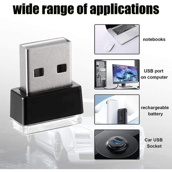 4 st USB LED-bilarmaturljus, Mini USB-billampa, Plug-in White