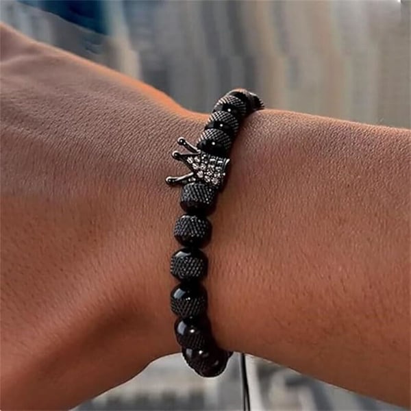 Armband till Min Man Rätta Till Din Krona För Pojkvän Make, Justerbar Pärla Mäns Rostfritt Stål Kronoårsdag Julgåvor