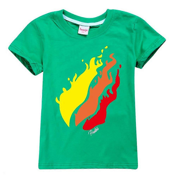 7-14 År Barn/tonåringar Pojkar Flickor Prestonplayz Flammtryck Kortärmad T-shirt Vardagliga Toppar Presenter Green 11-12 Years