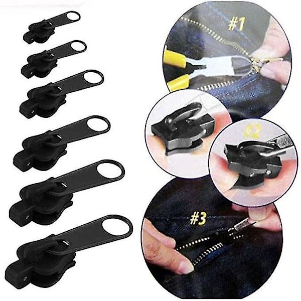 6-pack fasta blixtlåsavdragare - Reparation av blixtlås, omedelbar set black