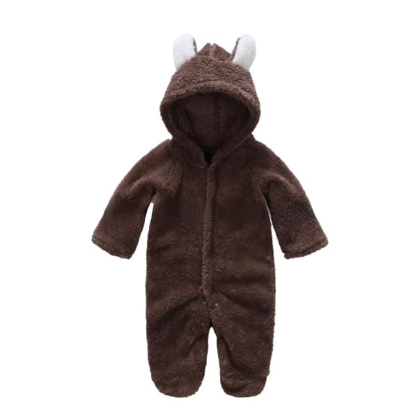 Nyfödda Bebis-Rompers Höst Vinter Varma Fleece Bebis Pojkar Kostym Brun 9-12M