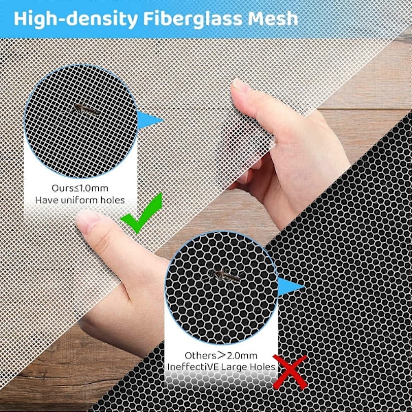 300x120cm Fönsternät, Justerbar Fönsternät Rulle, Vit Glasfibernät Hållbar Brandsäker, Myggnät Anti-Flugor Insekter