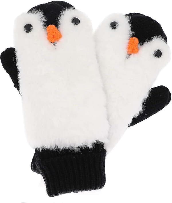 Dam Pingvin Vantar Handskar Vinter Varm Foder Mysig Stickad Fluffig Luddig Fuskpäls Vante Premium
