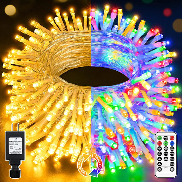 shineshine 197FT 600LED Julbelys utomhus, Vattentät 8 Belysnings (Warm White+Multi-colored) 400 LED