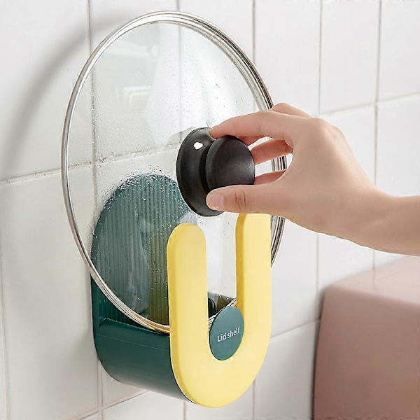 Förvaringsställ för lock med dräneringslock, kök (gulgrön)