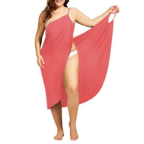 Plus Size Spaghetti Strap Cover Up Strandklänning Baklös Wrap Lång 4XL Pink