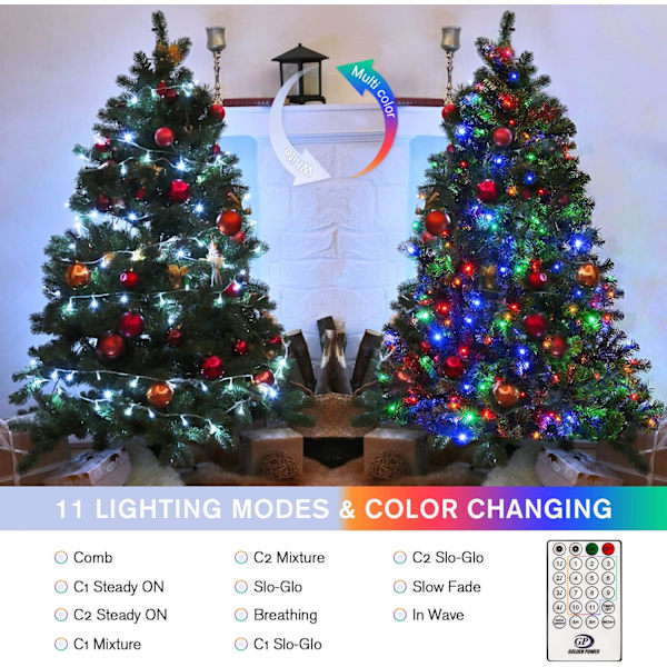Varmt vita julbelysning inomhus, 10 meter 100 LED-julsträngljus White to Multicolor