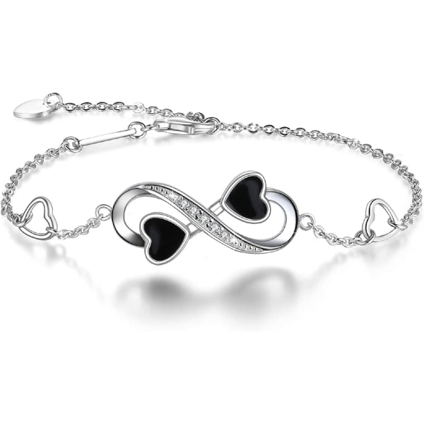Dam Infinity Love Hjärta Armband, 925 Sterling Silver Justerbart Vittguldpläterad 925 Sterling Silver