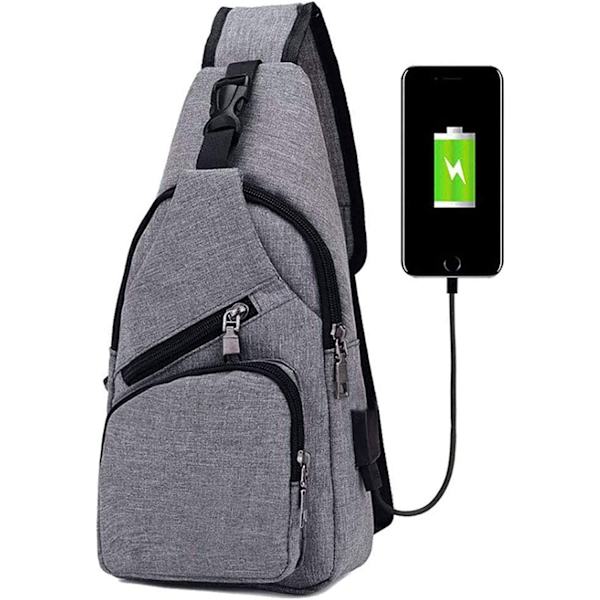 Slingväska, Bröstväska med USB-laddningsport, Lätt för Män och Kvinnor 2 Grå Sling Bag