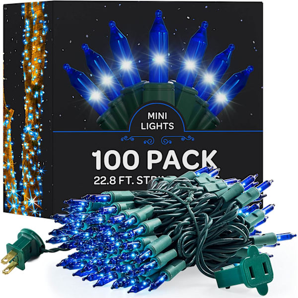 Julbelysning [Set med 100] Flerfärgade julbelysning, UL-listad F Blue - Green Wire 100