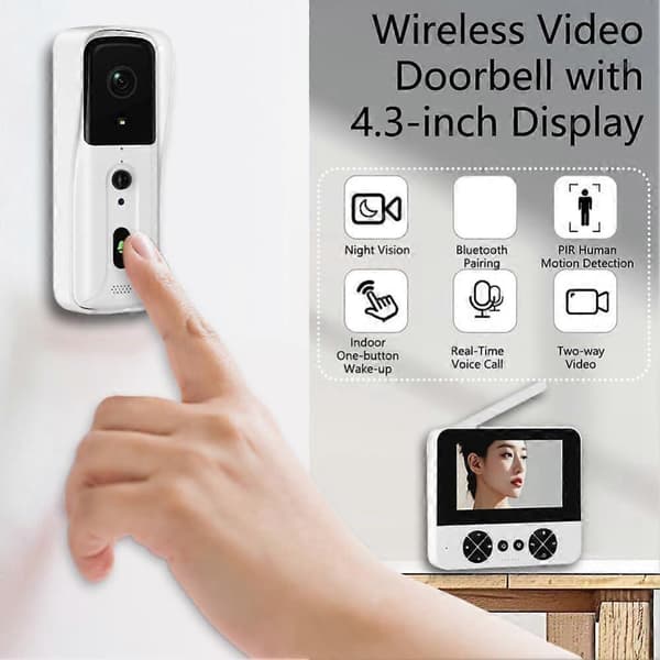 Dörrklocka Kamera UTAN WiFi/APP, Video Intercom Tvåvägs Audio, PIR Rörelsedetektering