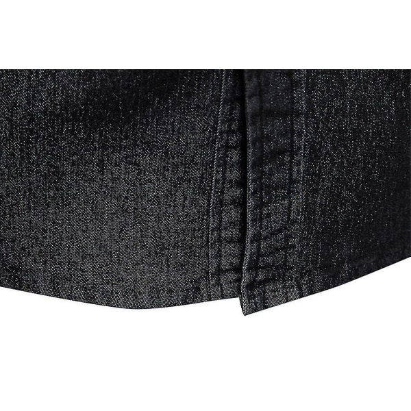 Essential Button Down långärmad tvättad jeansskjorta för män Black XL