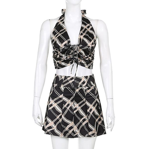 Casual Y2k rutig plisserad kjol L Black