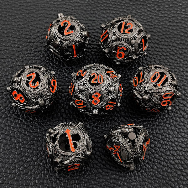 Metalliska Ihåliga Tärningar Dnd Drakar Och Dungeon Polyeder Tärningar Rpg Brädspel Black nickel orange