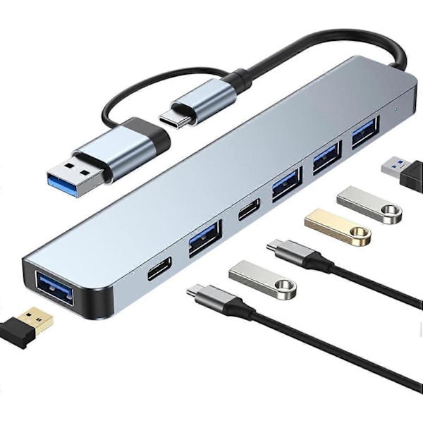 USB C 3.0 Hub, CRTEPST 7 i 2 Multiport Type C Hub Adapter med 1 USB 3.0/100W PD Laddningshubb och 4 USB 2.0 Kompatibla