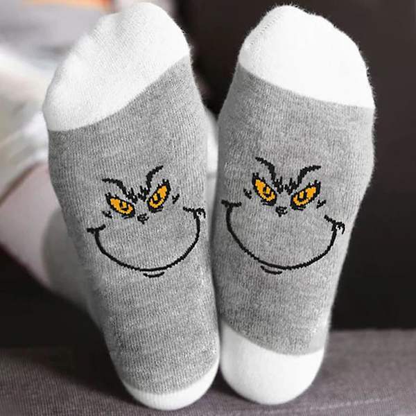 Grinch-strumpor med roliga motiv, unisex, julstrumpor, julklapp Light Grey